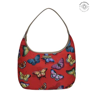 Fabric with Leather Trim Large Sling Hobo - 12010