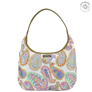 Fabric with Leather Trim Large Sling Hobo - 12010