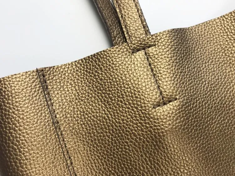 Fashion Womens Bronze Silver Leather Vertical Tote Bags Bronze Silver Shoulder Tote Bag Handbag Tote For Women
