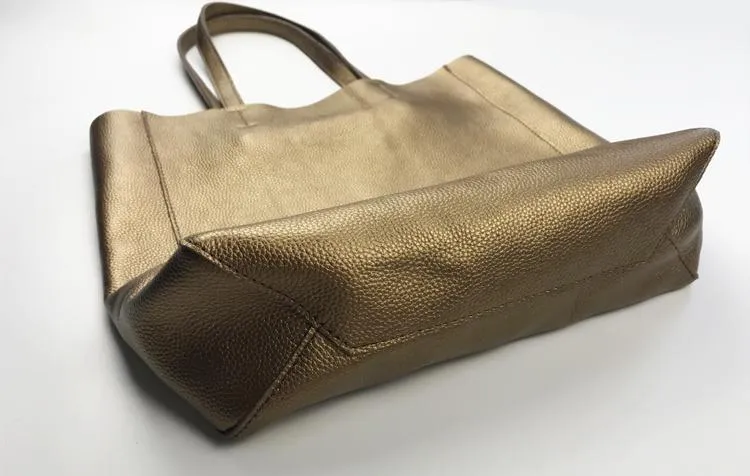 Fashion Womens Bronze Silver Leather Vertical Tote Bags Bronze Silver Shoulder Tote Bag Handbag Tote For Women