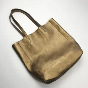 Fashion Womens Bronze Silver Leather Vertical Tote Bags Bronze Silver Shoulder Tote Bag Handbag Tote For Women