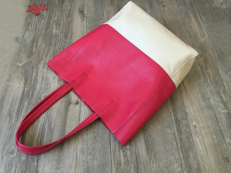 Fashion Womens Rose Red White Leather Vertical Tote Bags Rose Red White Shoulder Tote Bag Handbag Tote For Women