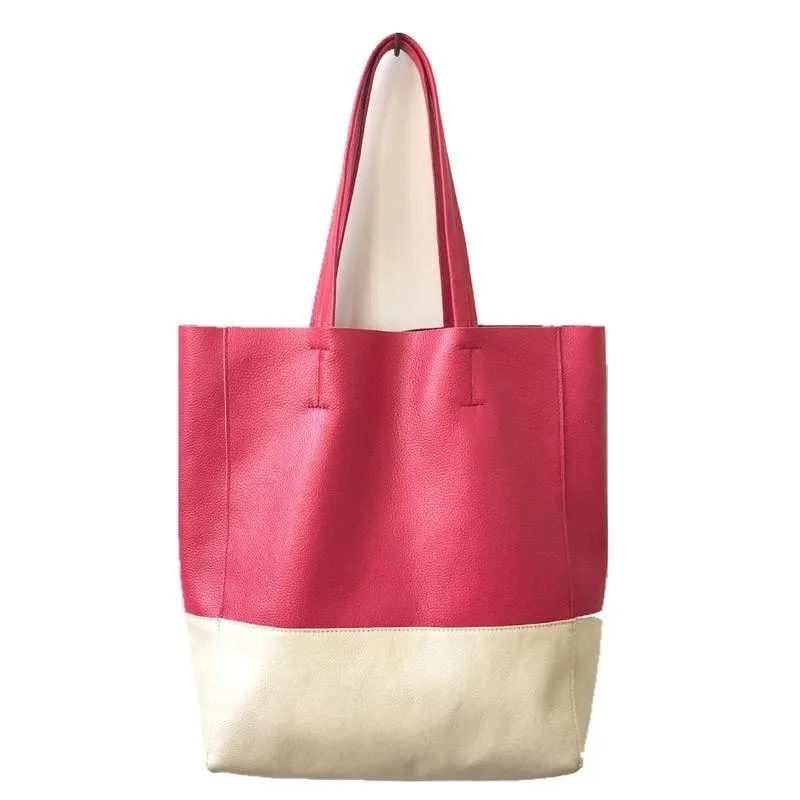 Fashion Womens Rose Red White Leather Vertical Tote Bags Rose Red White Shoulder Tote Bag Handbag Tote For Women