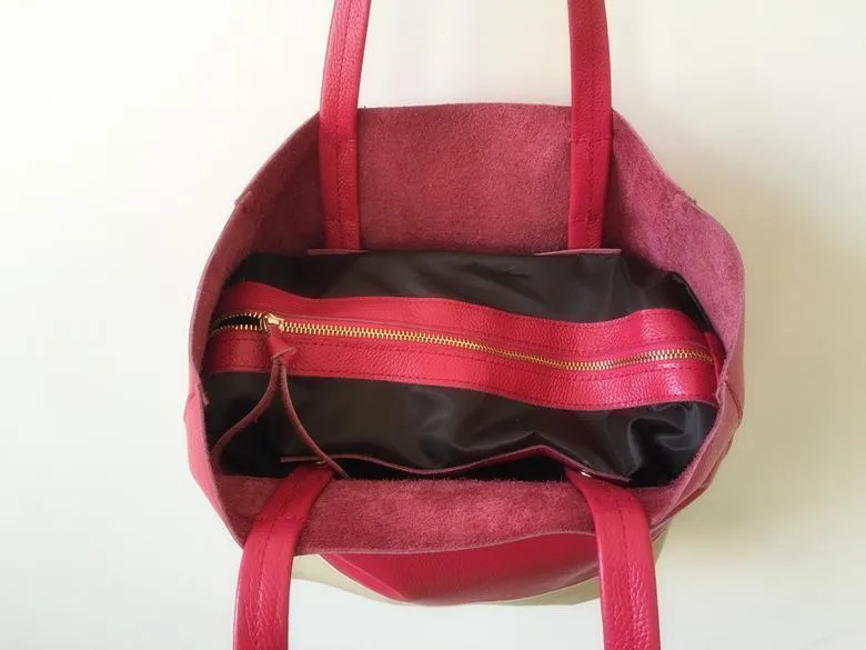 Fashion Womens Rose Red White Leather Vertical Tote Bags Rose Red White Shoulder Tote Bag Handbag Tote For Women