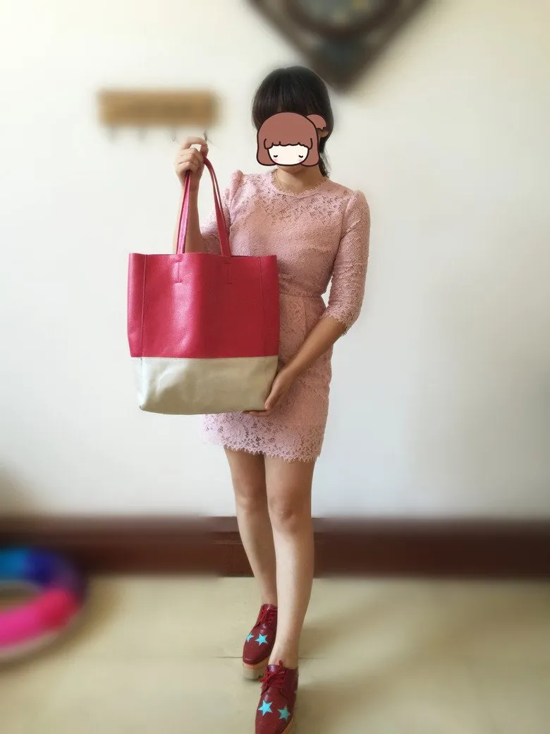 Fashion Womens Rose Red White Leather Vertical Tote Bags Rose Red White Shoulder Tote Bag Handbag Tote For Women