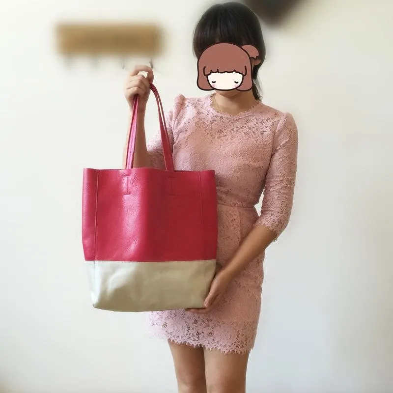 Fashion Womens Rose Red White Leather Vertical Tote Bags Rose Red White Shoulder Tote Bag Handbag Tote For Women