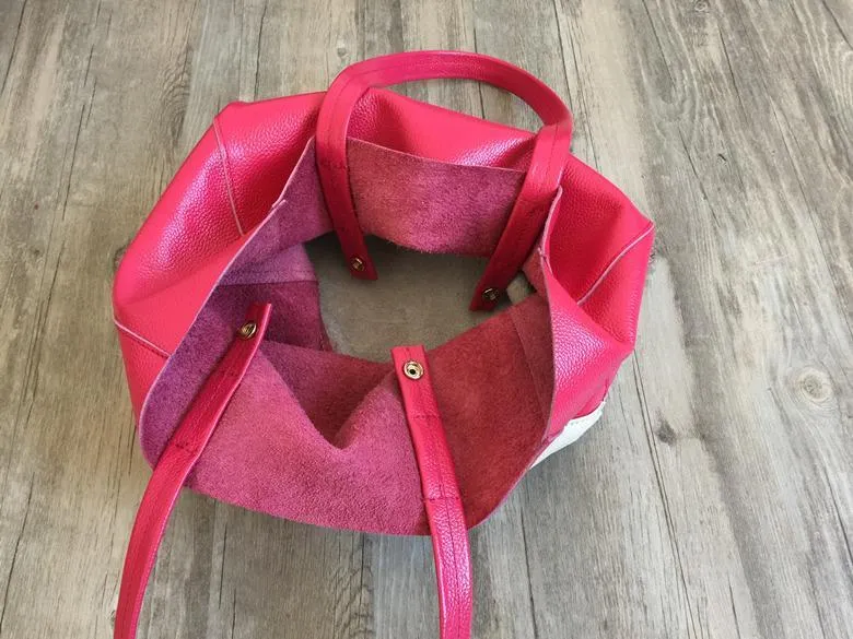 Fashion Womens Rose Red White Leather Vertical Tote Bags Rose Red White Shoulder Tote Bag Handbag Tote For Women