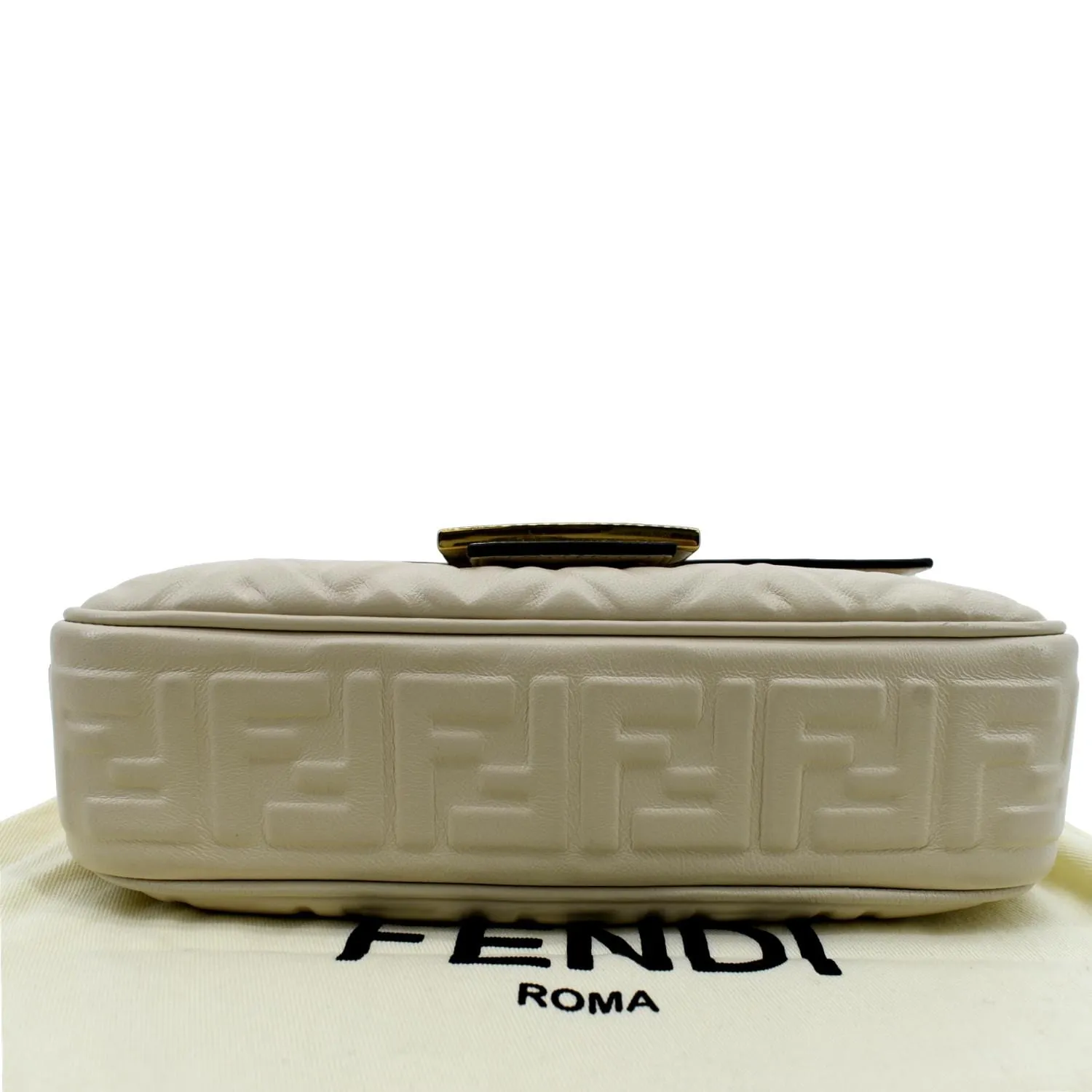 FENDI Baguette Leather Chain Shoulder Bag Light Beige