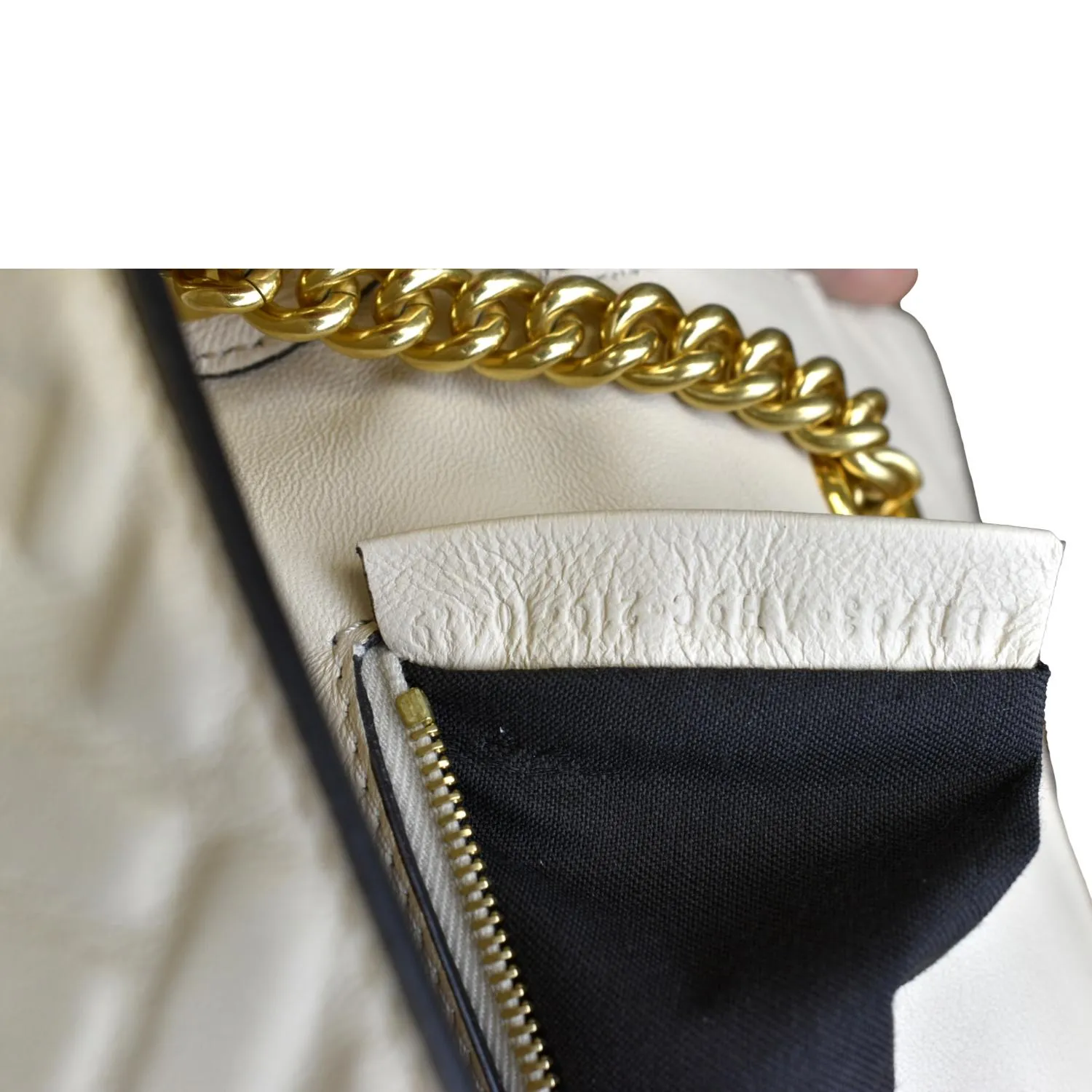 FENDI Baguette Leather Chain Shoulder Bag Light Beige