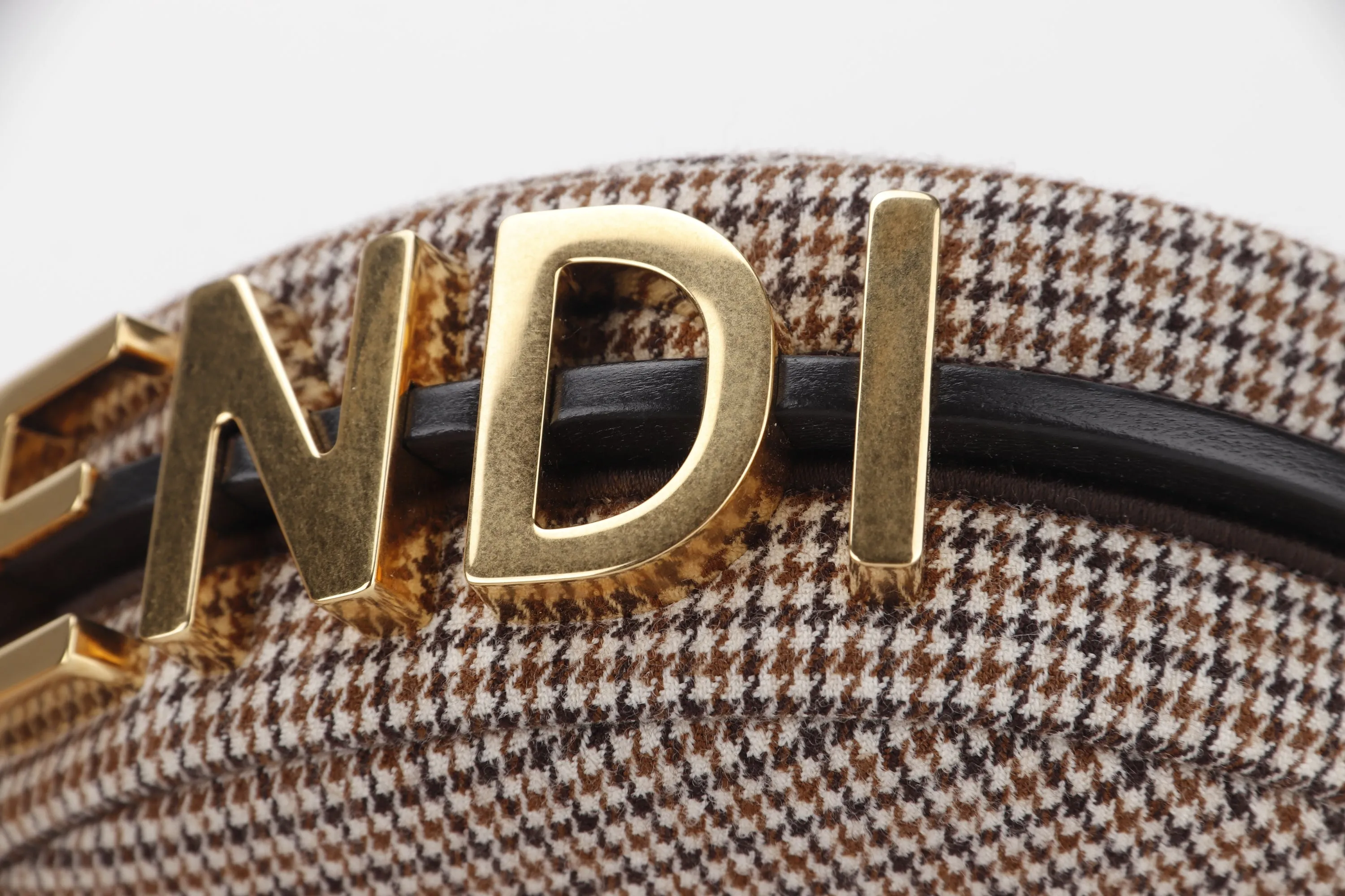 FENDI FENDIGRAPHY NANO (7AS089 AL9Z P·0189) BEIGE WOOL HOUNDSTOOTH MOTIF GOLD HARDWARE, WITH DUST COVER