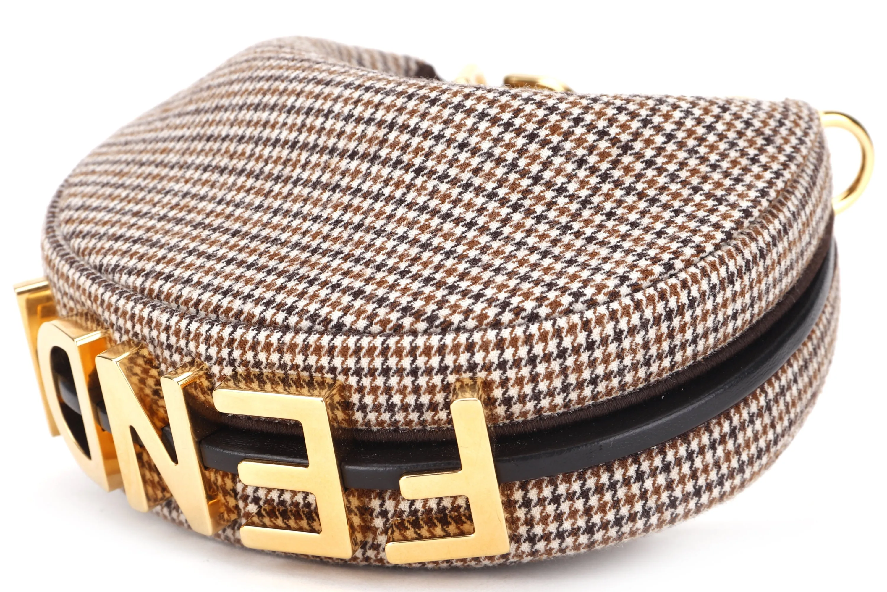 FENDI FENDIGRAPHY NANO (7AS089 AL9Z P·0189) BEIGE WOOL HOUNDSTOOTH MOTIF GOLD HARDWARE, WITH DUST COVER