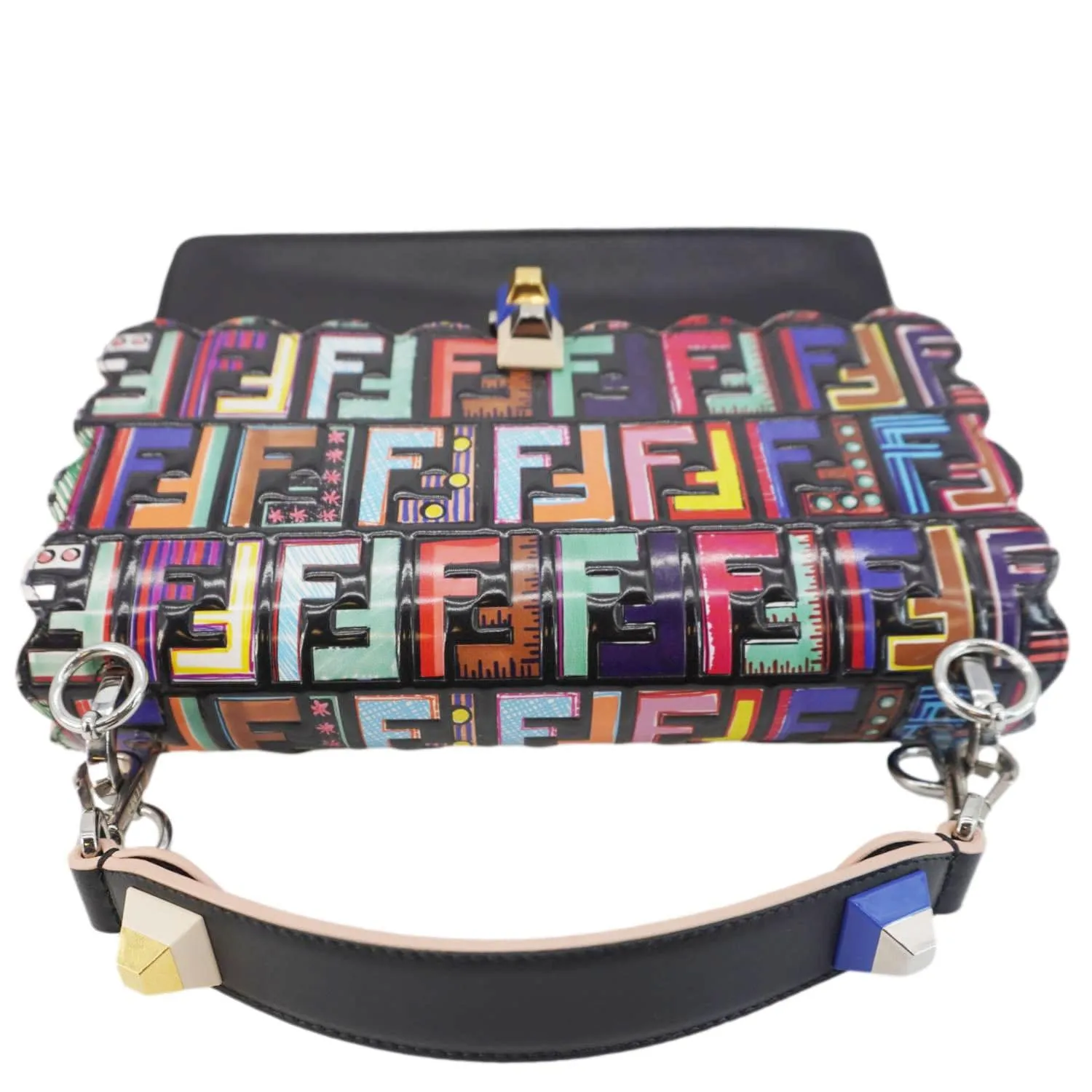 FENDI Fun Fair Kan I Vitello Liberty Leather Shoulder Bag Black