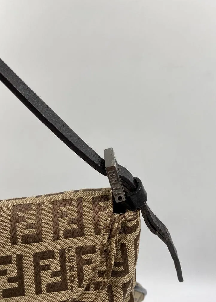 Fendi Vintage Zucchino Double Flap Bag in Classic Zucchino Beige Brown Canvas