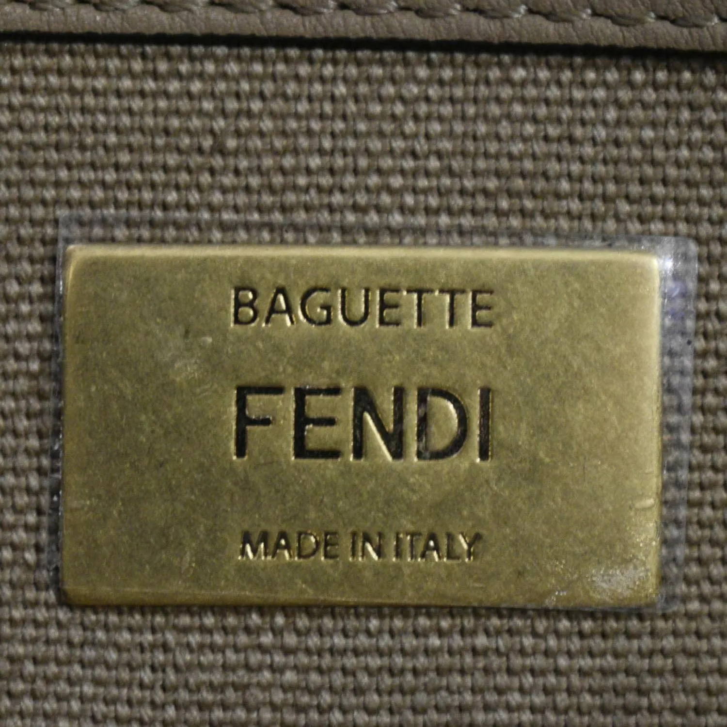 FENDI Vitello King FF Embroidered Baguette Canvas Shoulder Bag Cuoio