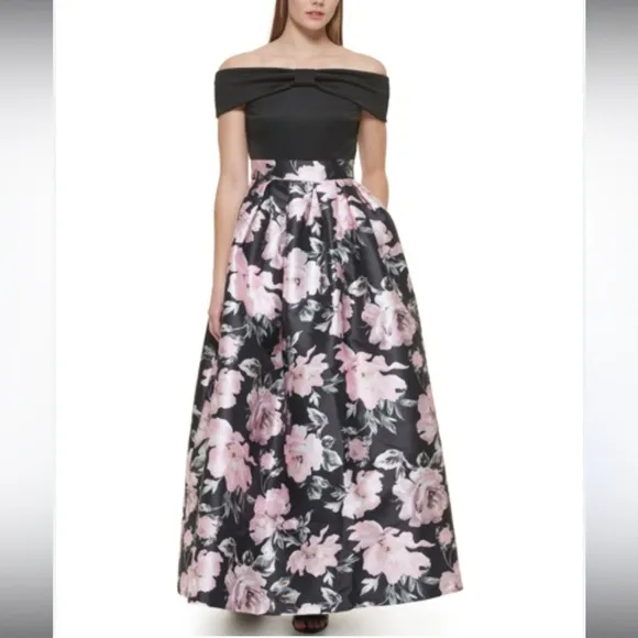 Floral Skirt Off-the-Shoulder Ball Gown