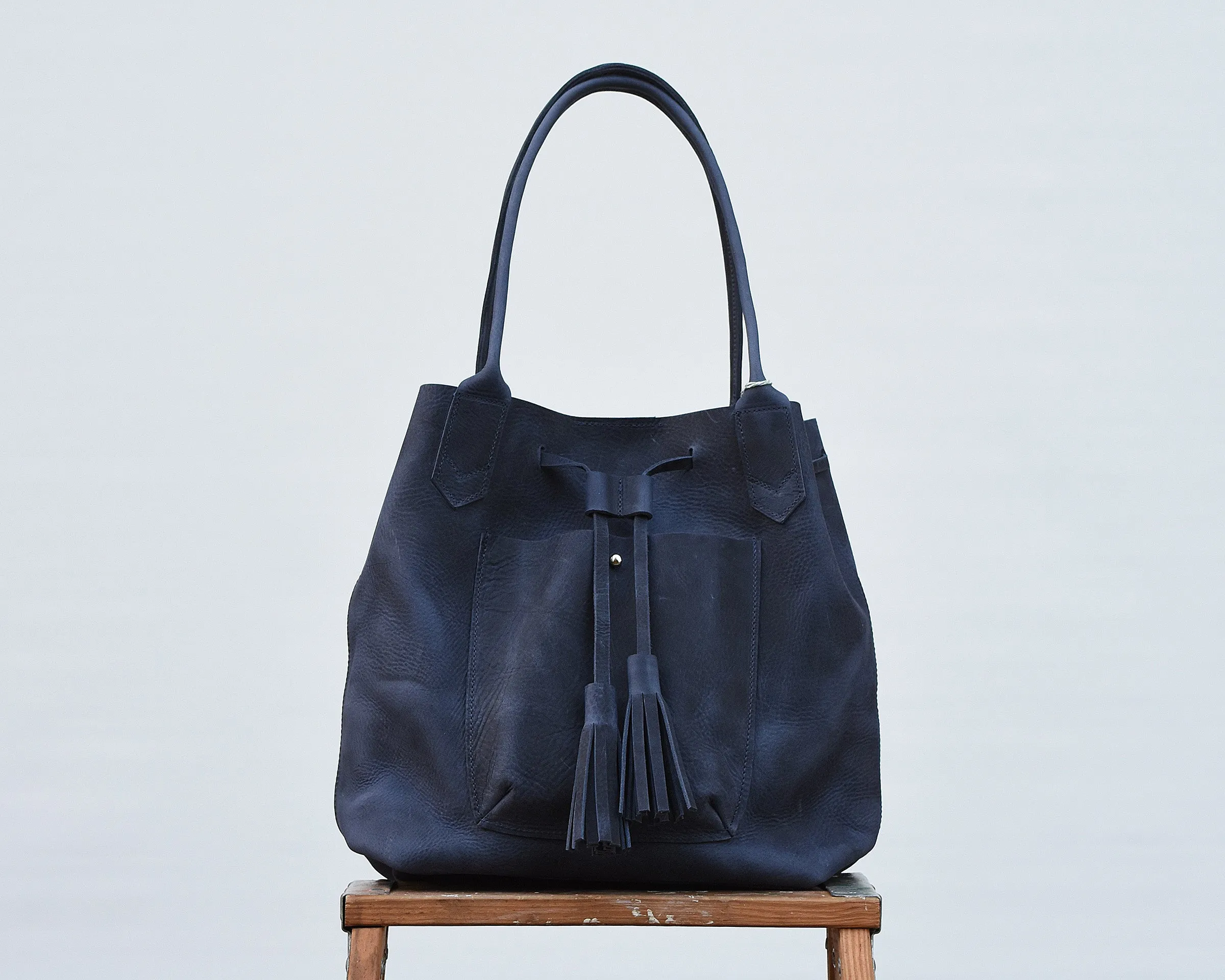 Frankie Tote - Leather Drawstring tote