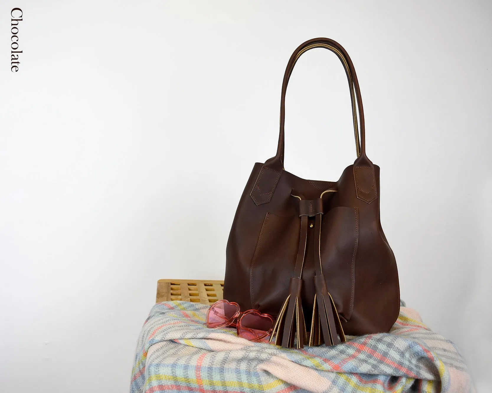 Frankie Tote - Leather Drawstring tote