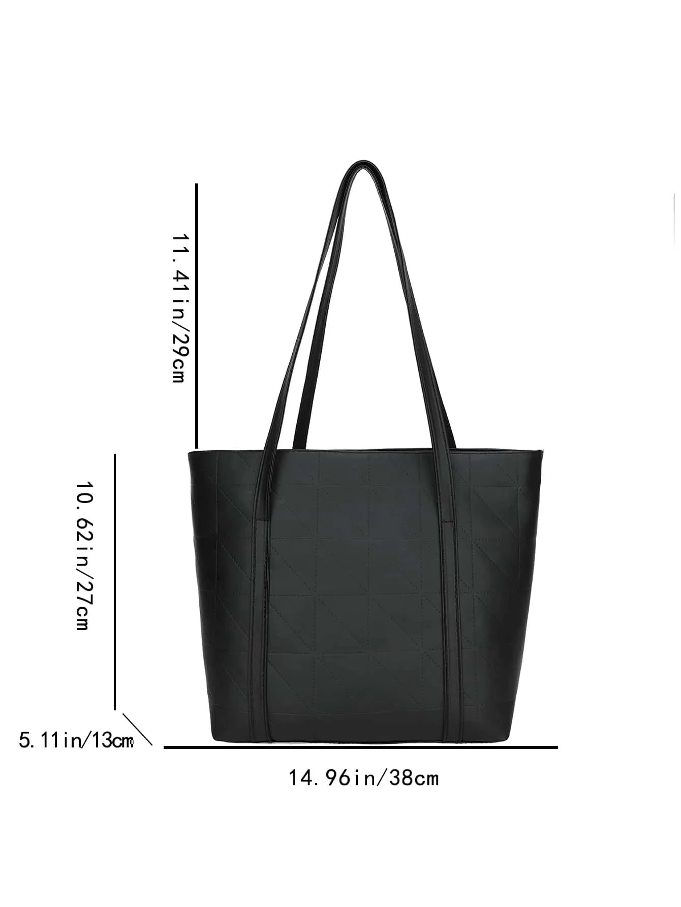 Geometric Embossed Shoulder Tote Bag - Black