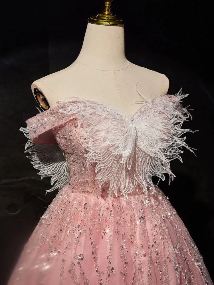 Gorgeous Pink Off-the-shoulder Beading Homecoming Dresses