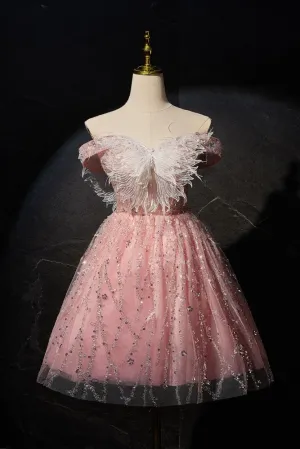 Gorgeous Pink Off-the-shoulder Beading Homecoming Dresses