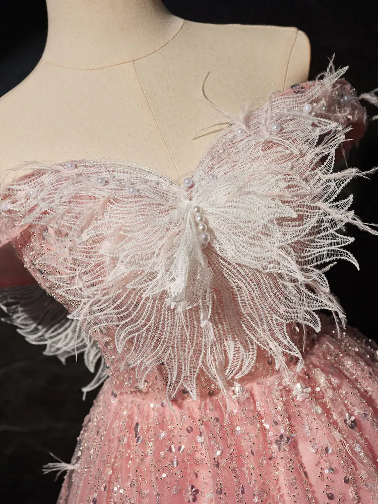 Gorgeous Pink Off-the-shoulder Beading Homecoming Dresses