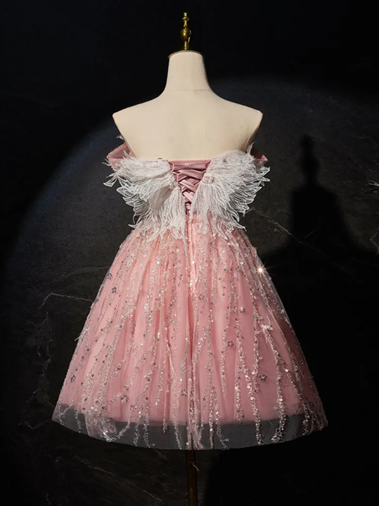 Gorgeous Pink Off-the-shoulder Beading Homecoming Dresses