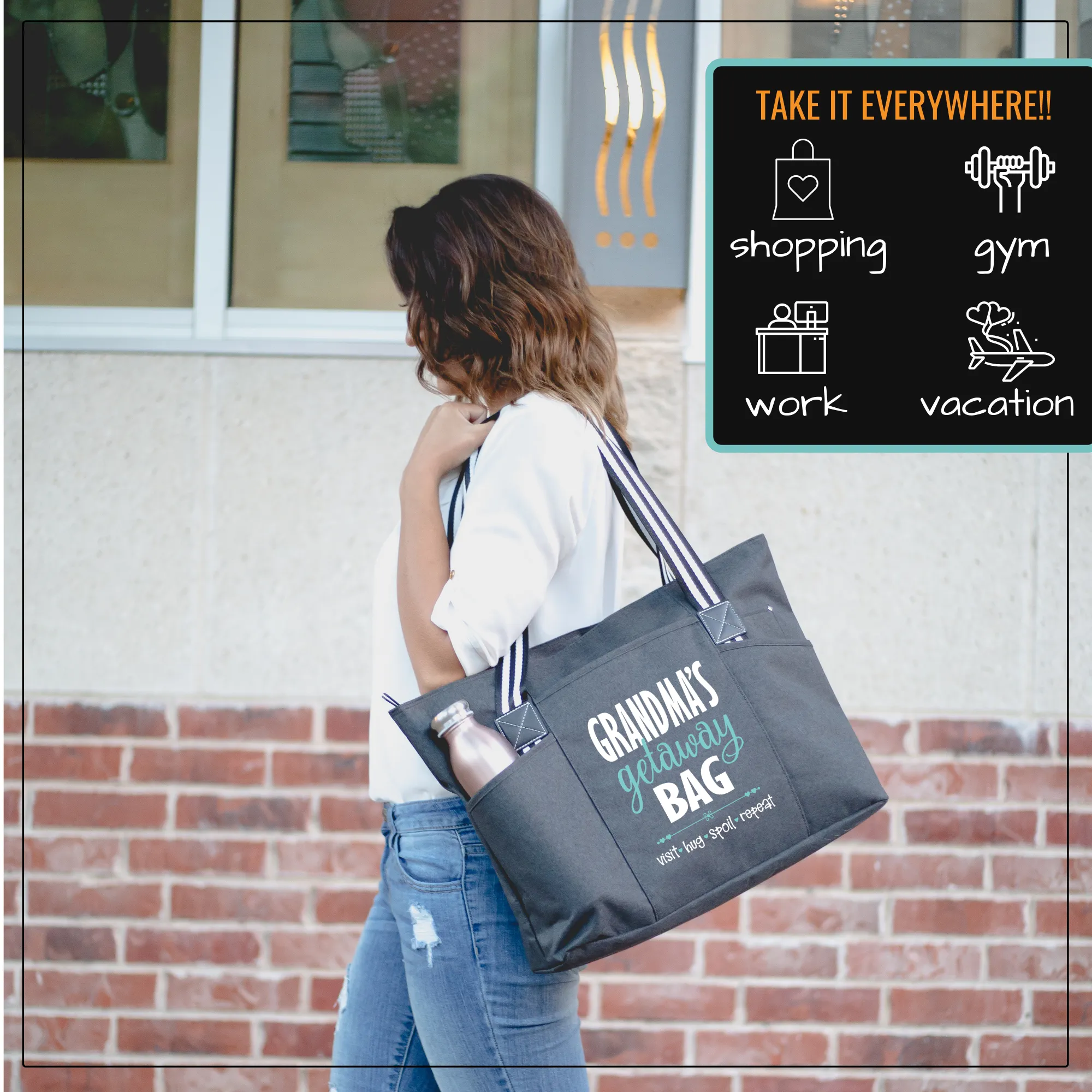 Grandma's Getaway Black Tessa Tote Bag for Grandmothers