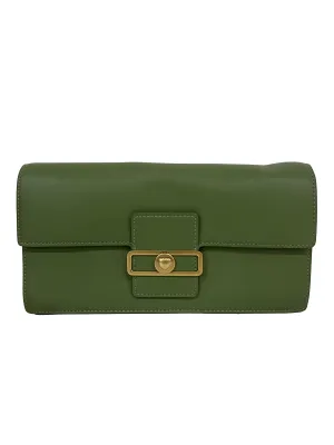 Green Leather Shoulder Bag With Heart Clasp Crossbody Bag