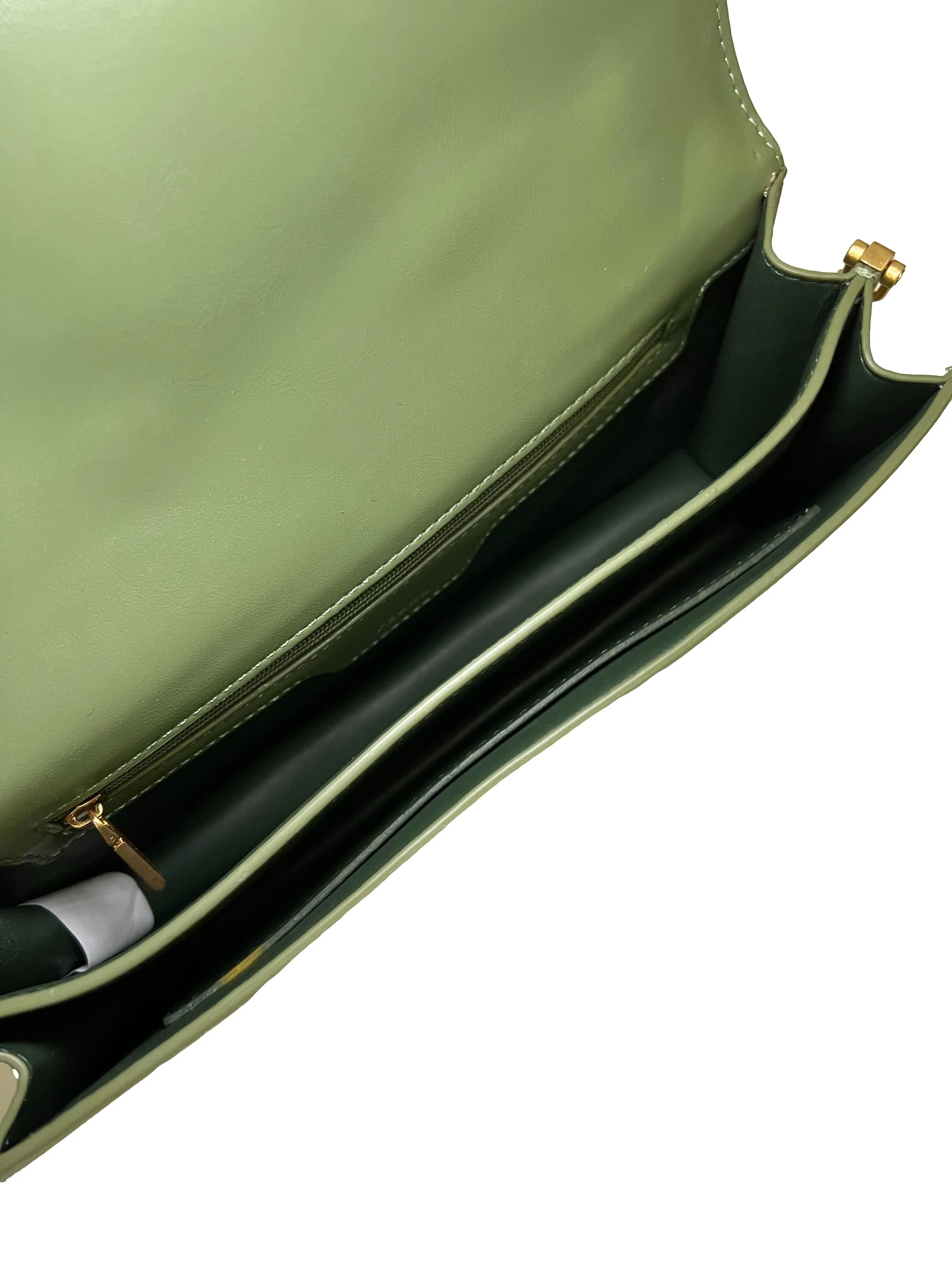 Green Leather Shoulder Bag With Heart Clasp Crossbody Bag