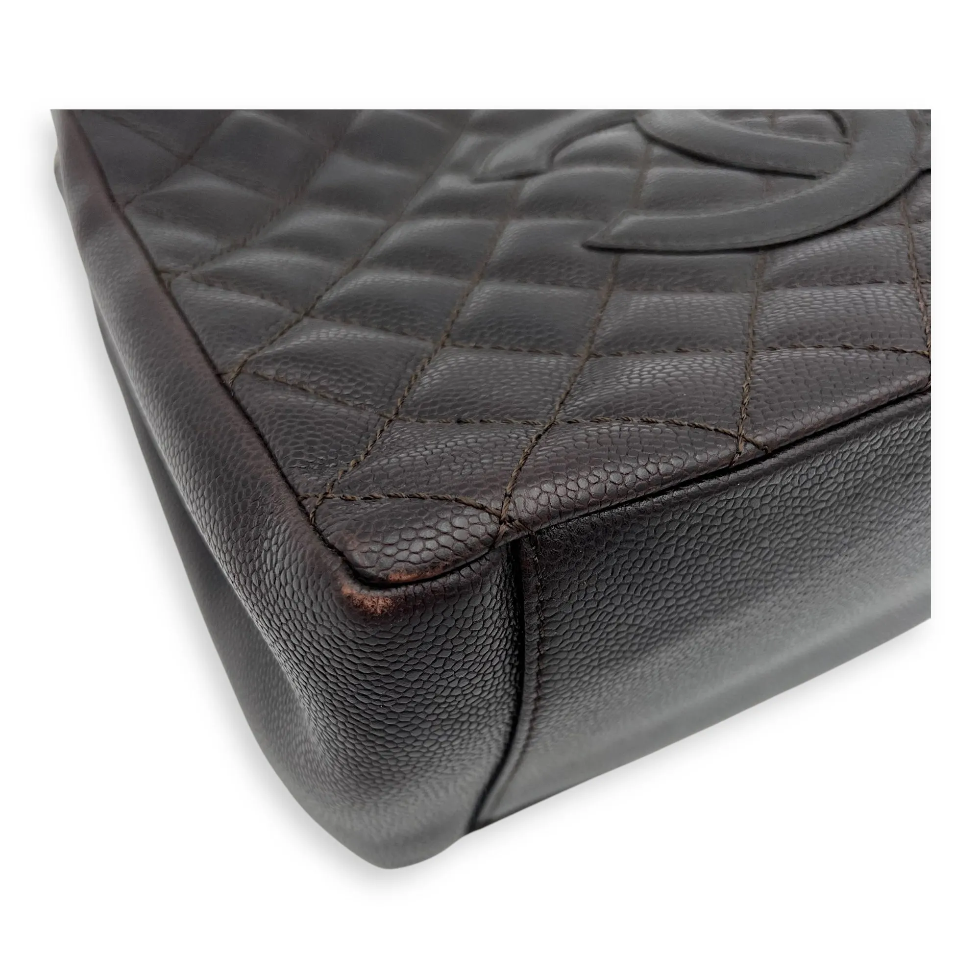 GST Tote Bag Brown in Caviar Leather, Silver hardware