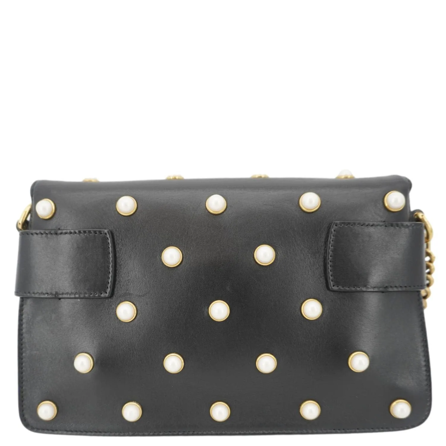GUCCI Broadway Queen Margaret Pearl Studded Nappa Leather Crossbody Bag Black 453778