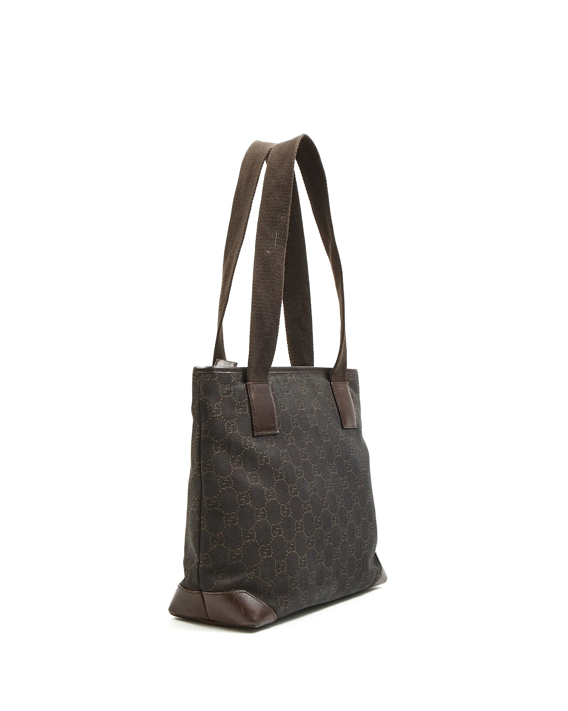 Gucci Brown Monogram GG Canvas Leather Pocket Shoulder Bag Tote