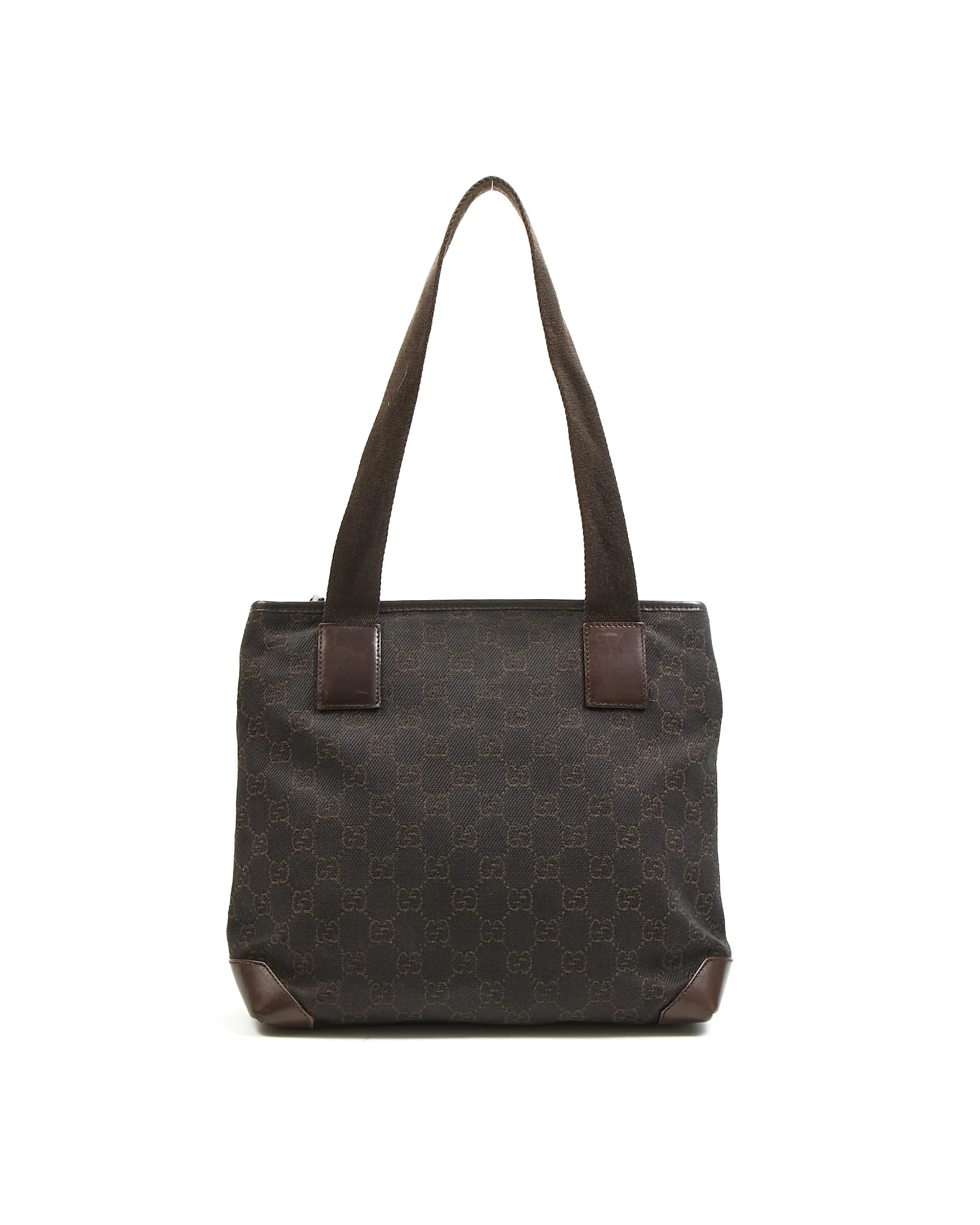 Gucci Brown Monogram GG Canvas Leather Pocket Shoulder Bag Tote
