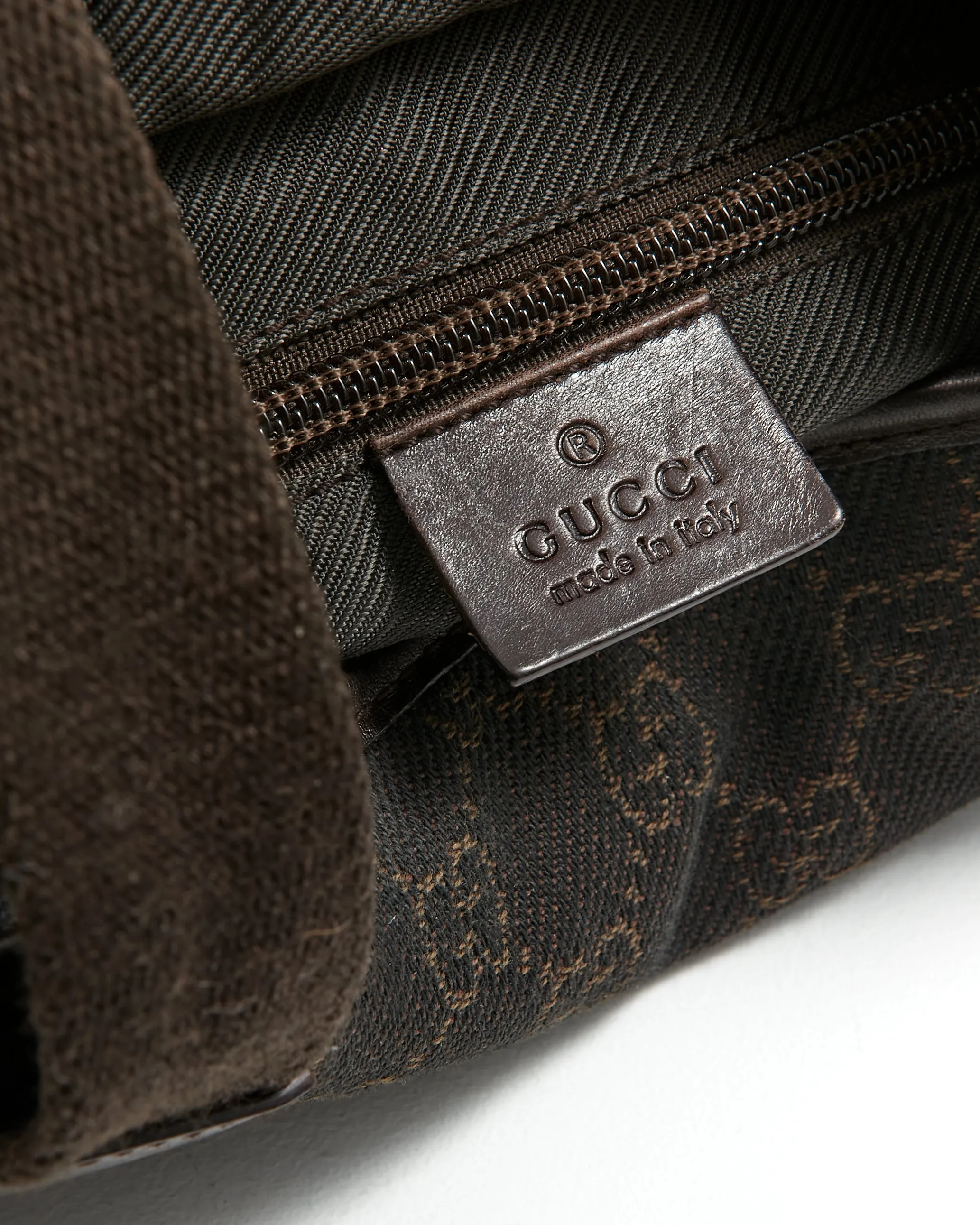 Gucci Brown Monogram GG Canvas Leather Pocket Shoulder Bag Tote