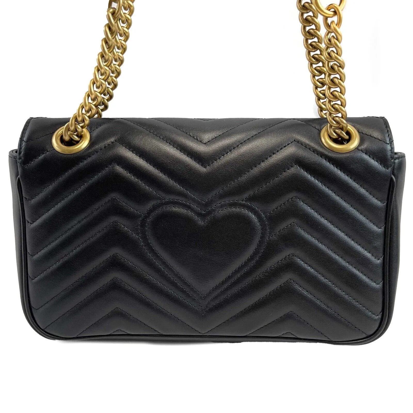 Gucci Excellent Small GG Marmont Flap Matelasse Black Crossbody Bag