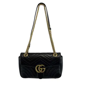 Gucci Excellent Small GG Marmont Flap Matelasse Black Crossbody Bag