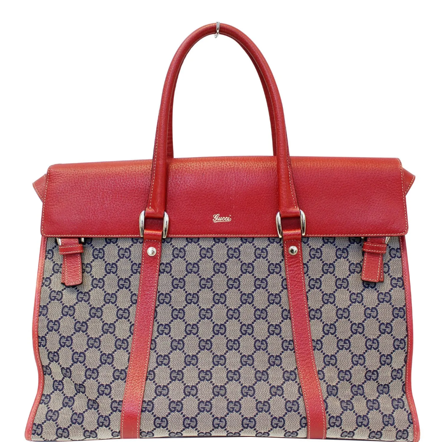 GUCCI GG Monogram Canvas Work Tote Bag Navy/Red