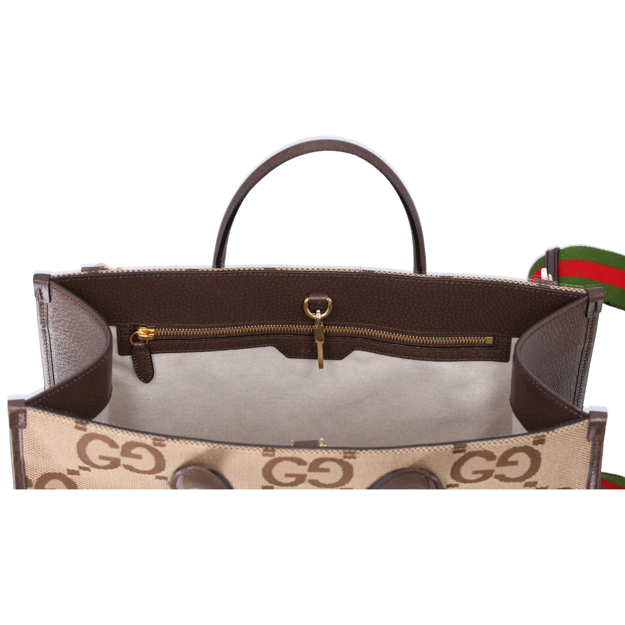 GUCCI Jumbo GG Tote Bag 678839 Beige Dark Brown Jacquard Leather