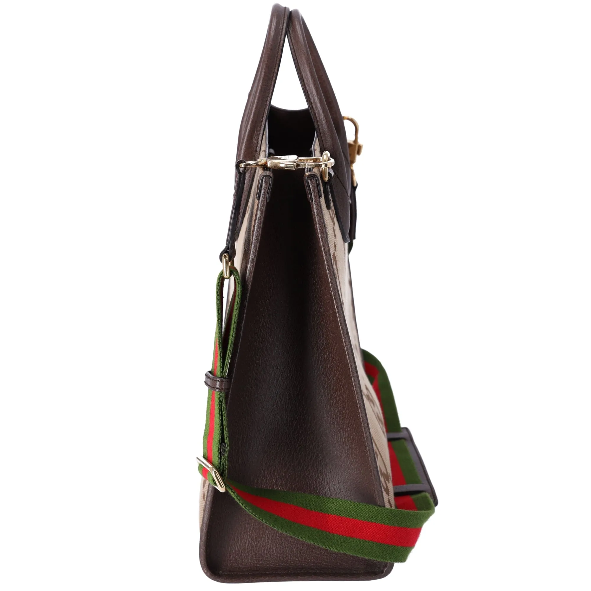 GUCCI Jumbo GG Tote Bag 678839 Beige Dark Brown Jacquard Leather