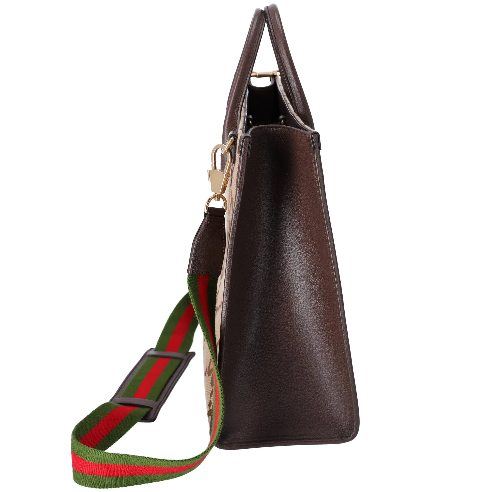GUCCI Jumbo GG Tote Bag 678839 Beige Dark Brown Jacquard Leather