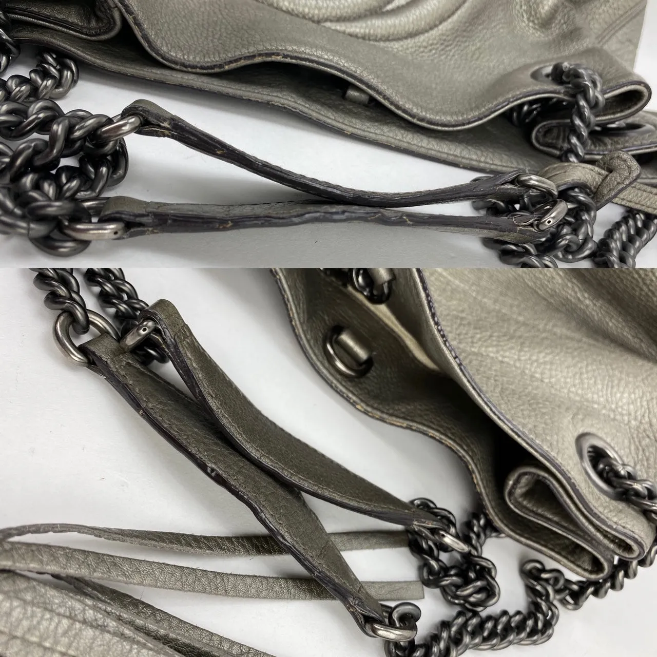 Gucci Metallic Pewter Pebbled Soho Medium Chain Tote Shoulder Hobo bag
