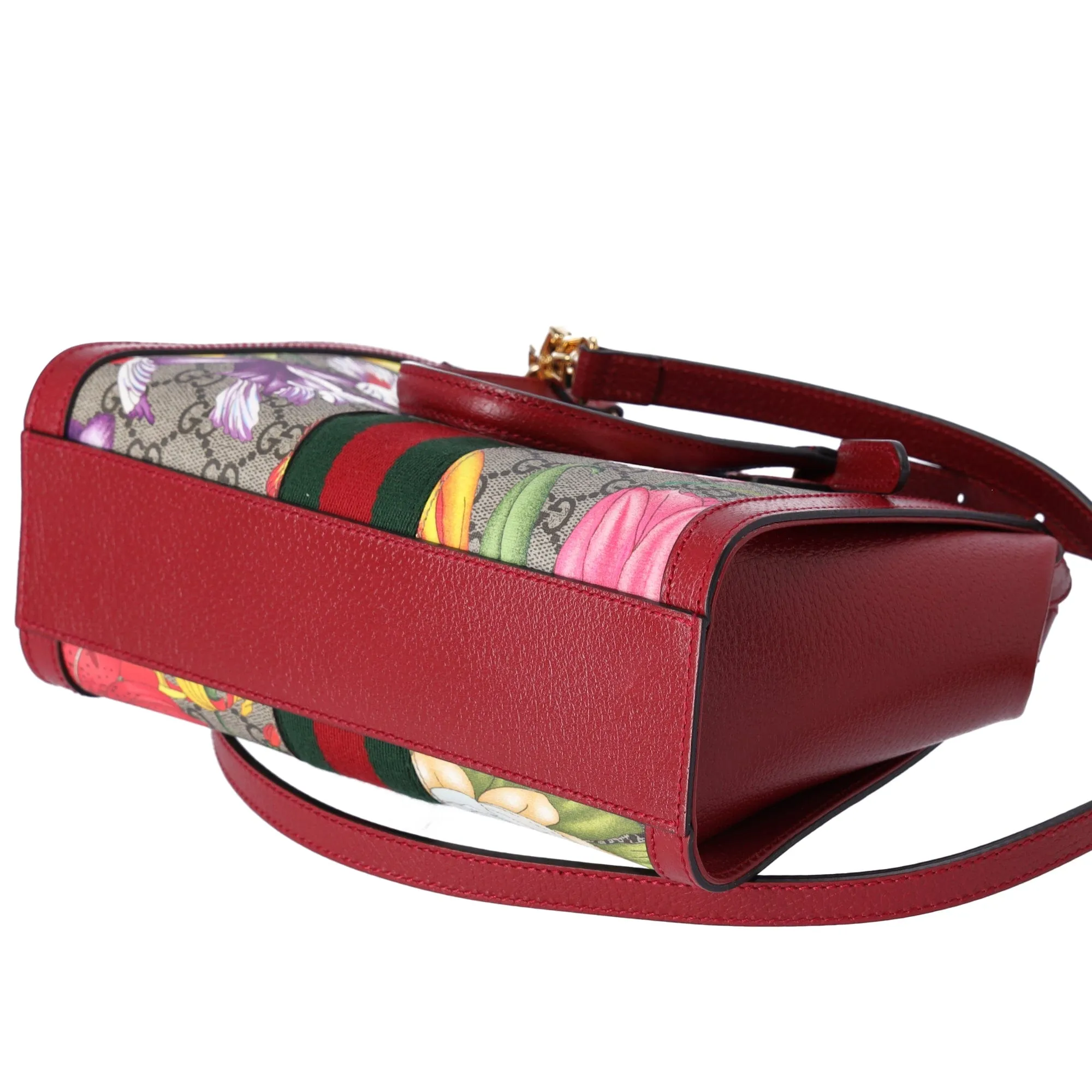 GUCCI Ophidia GG Flora Tote Bag  547551 Brown Red Multi PVC Leather
