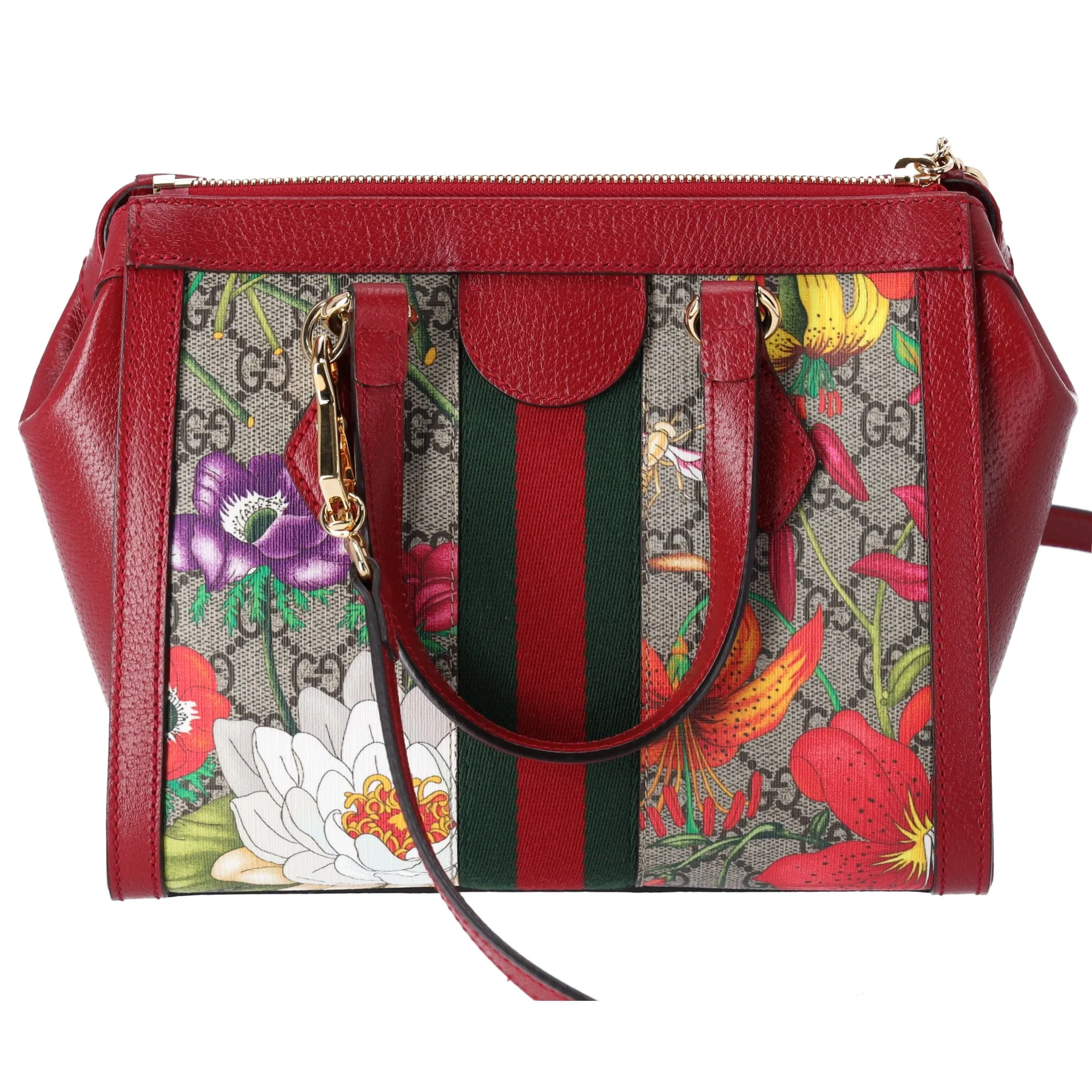 GUCCI Ophidia GG Flora Tote Bag  547551 Brown Red Multi PVC Leather