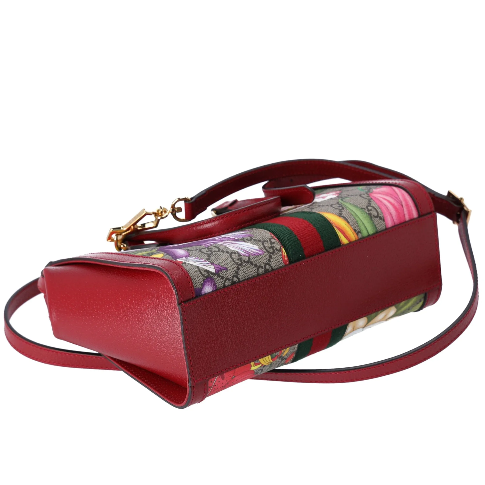 GUCCI Ophidia GG Flora Tote Bag  547551 Brown Red Multi PVC Leather
