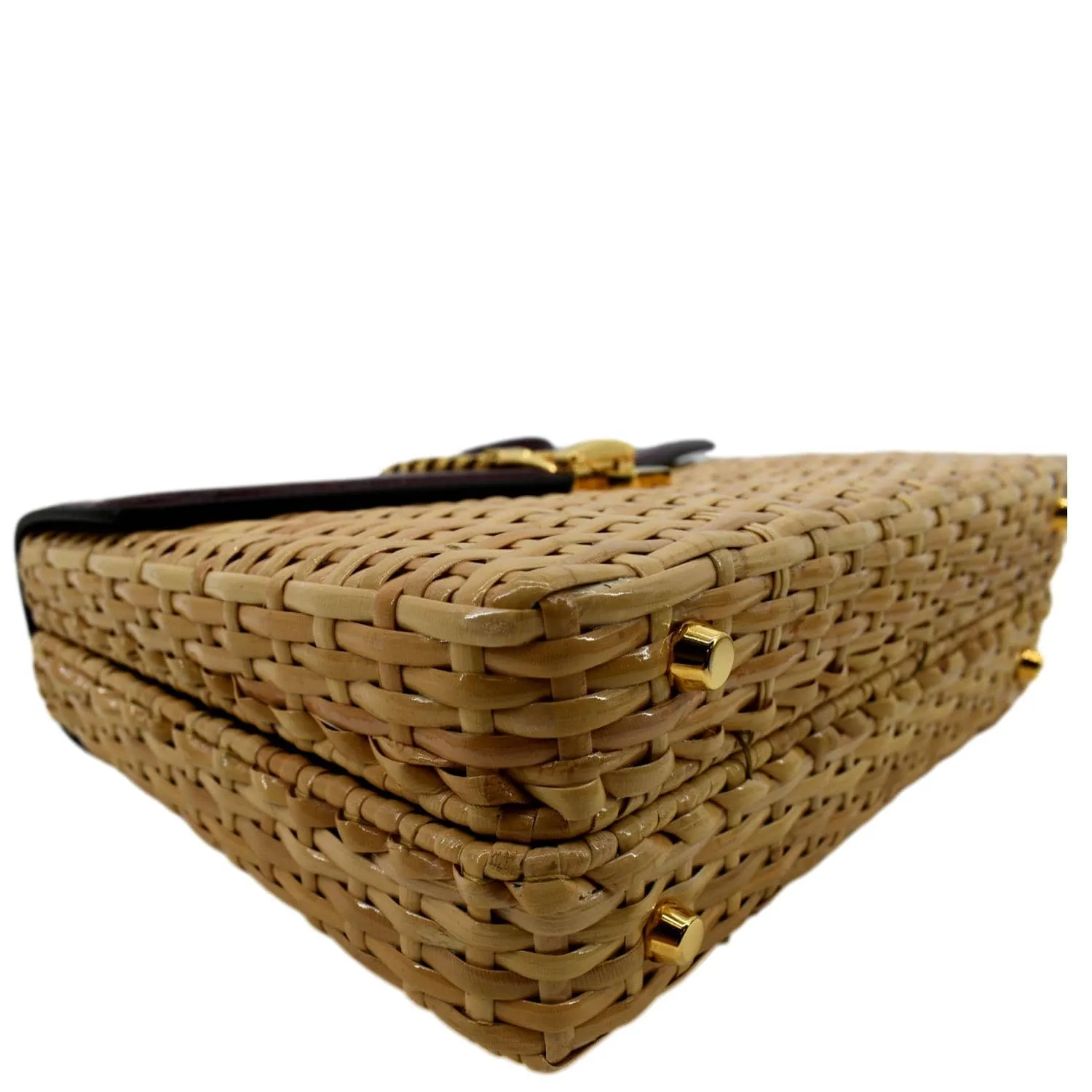 GUCCI Sylvie Wicker Leather Shoulder Bag Beige