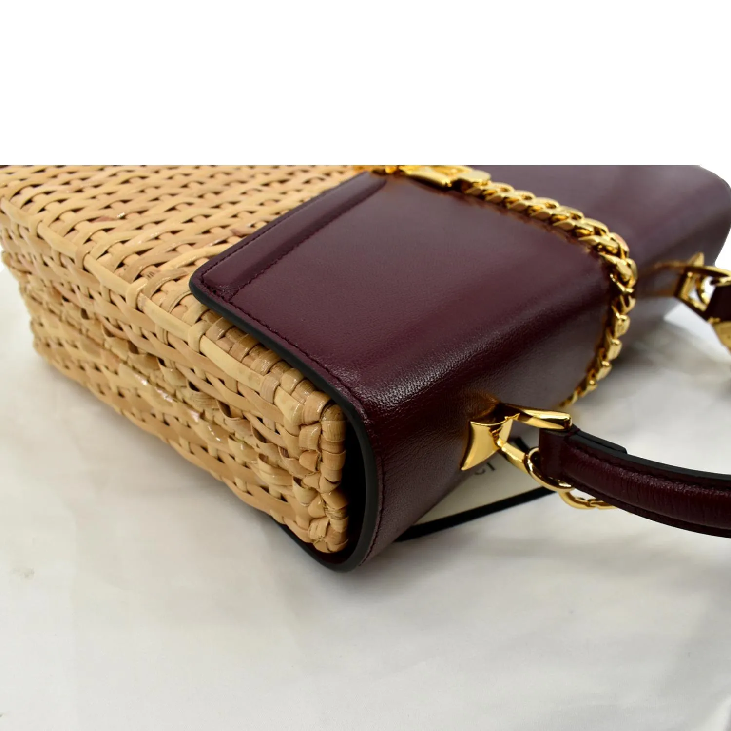 GUCCI Sylvie Wicker Leather Shoulder Bag Beige