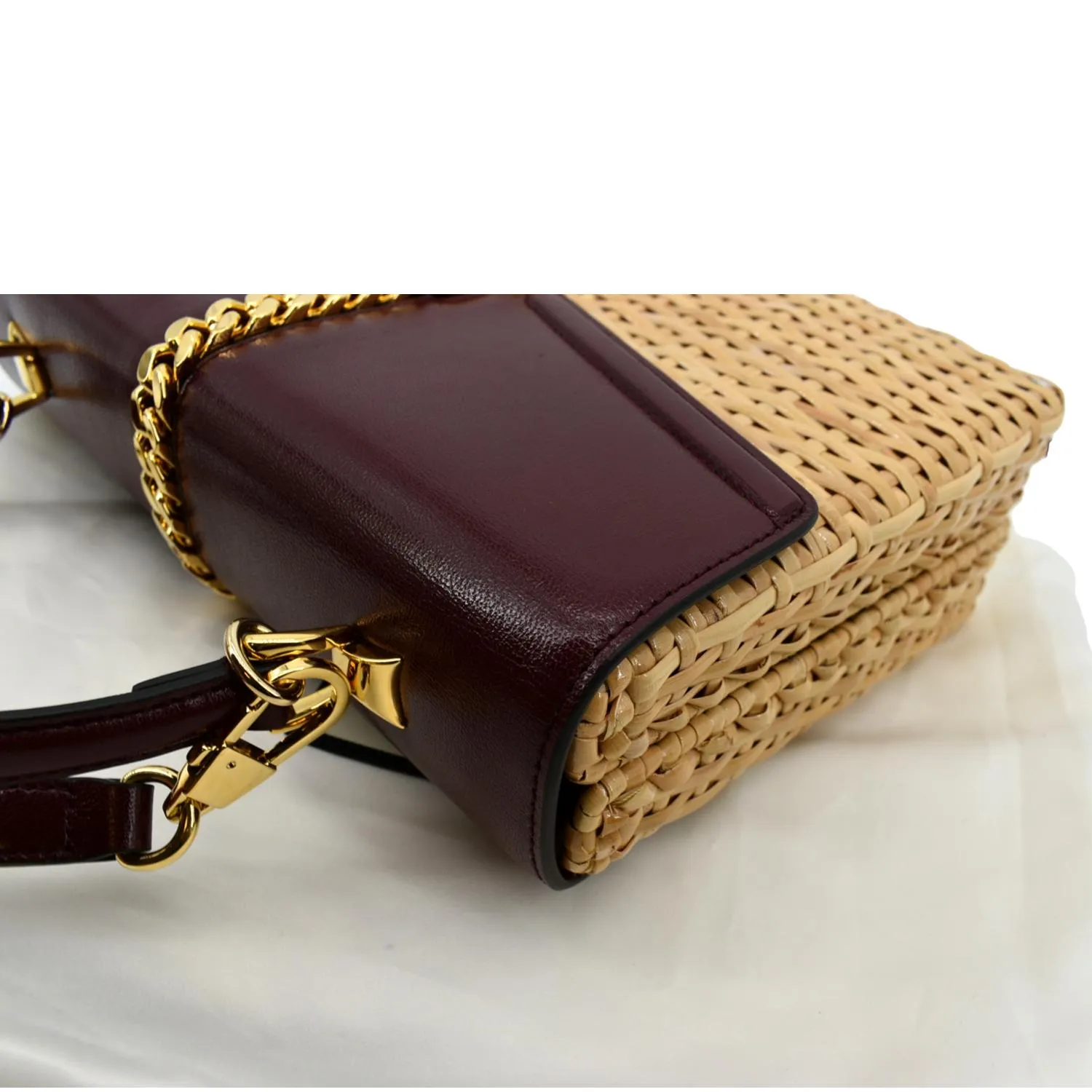 GUCCI Sylvie Wicker Leather Shoulder Bag Beige