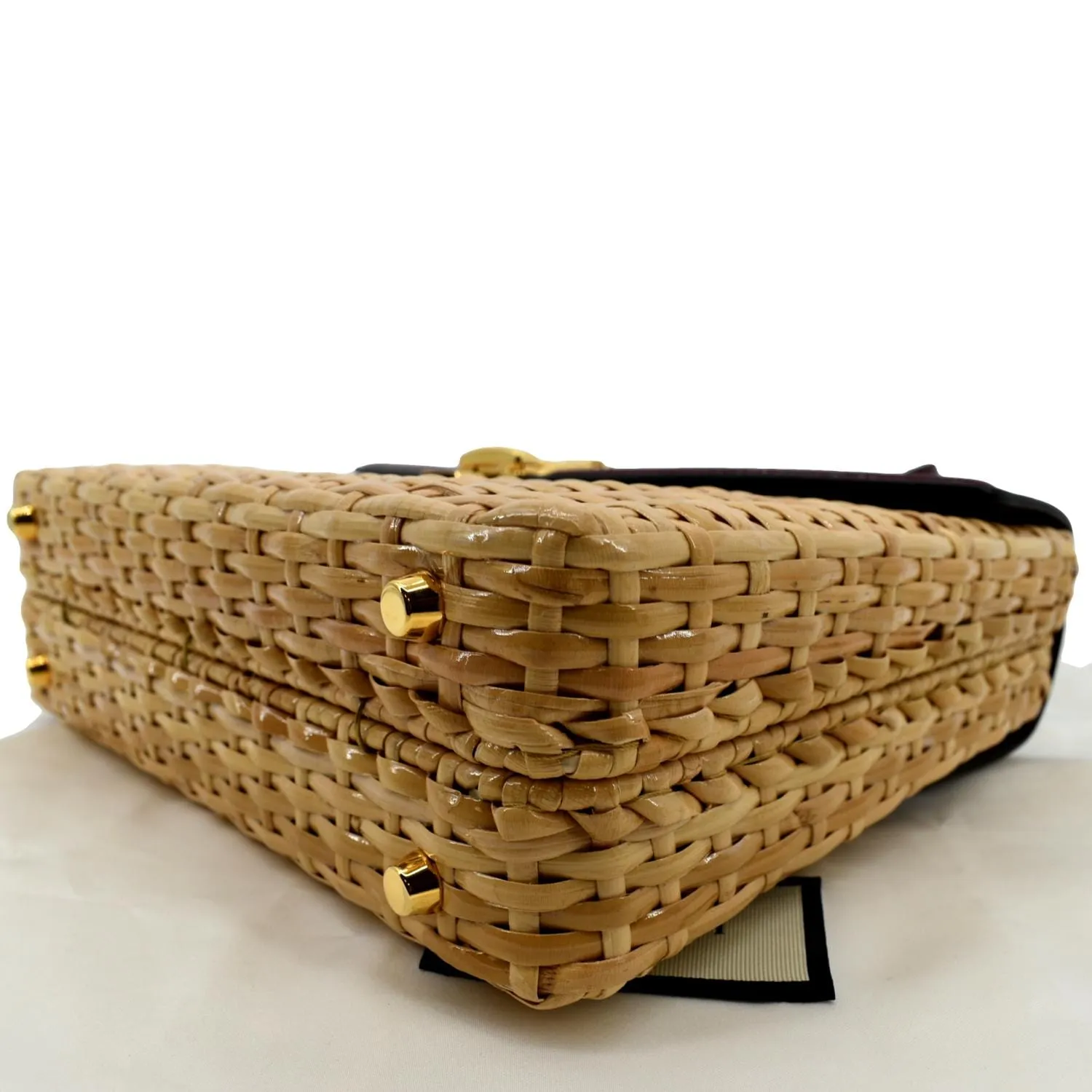 GUCCI Sylvie Wicker Leather Shoulder Bag Beige