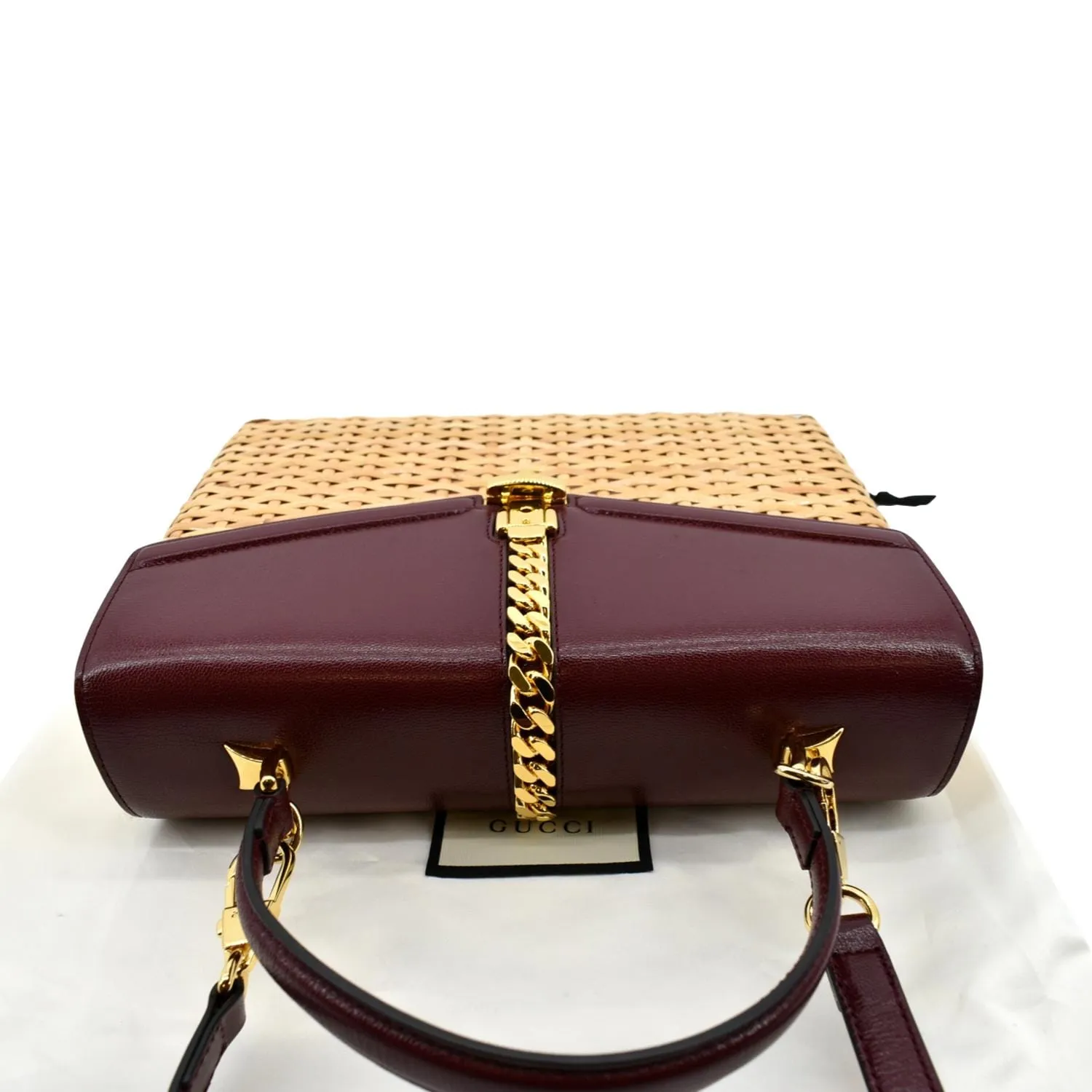 GUCCI Sylvie Wicker Leather Shoulder Bag Beige