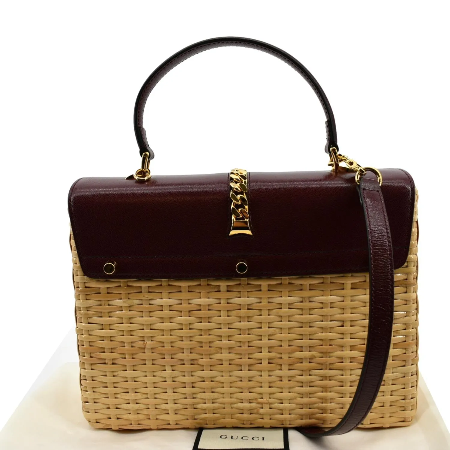 GUCCI Sylvie Wicker Leather Shoulder Bag Beige